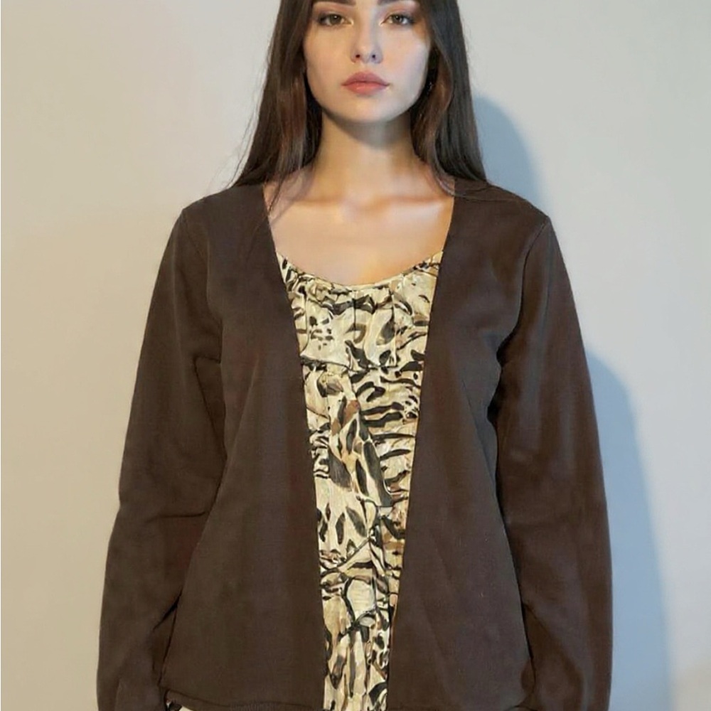 Notations Brown and Cream Blouse